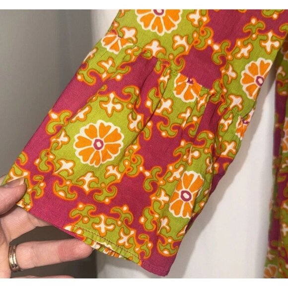 J CREW Women’s Colorful Retro Cotton V Neck Bell Sleeve Pullover Blouse Top Sz M - Picture 3 of 7